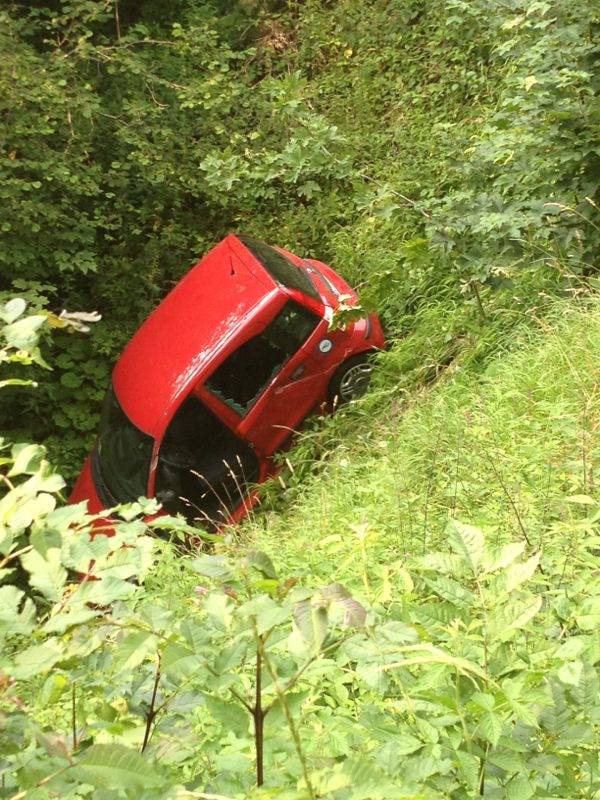 In auto evitano un camion e precipitano in un dirupo: illesi