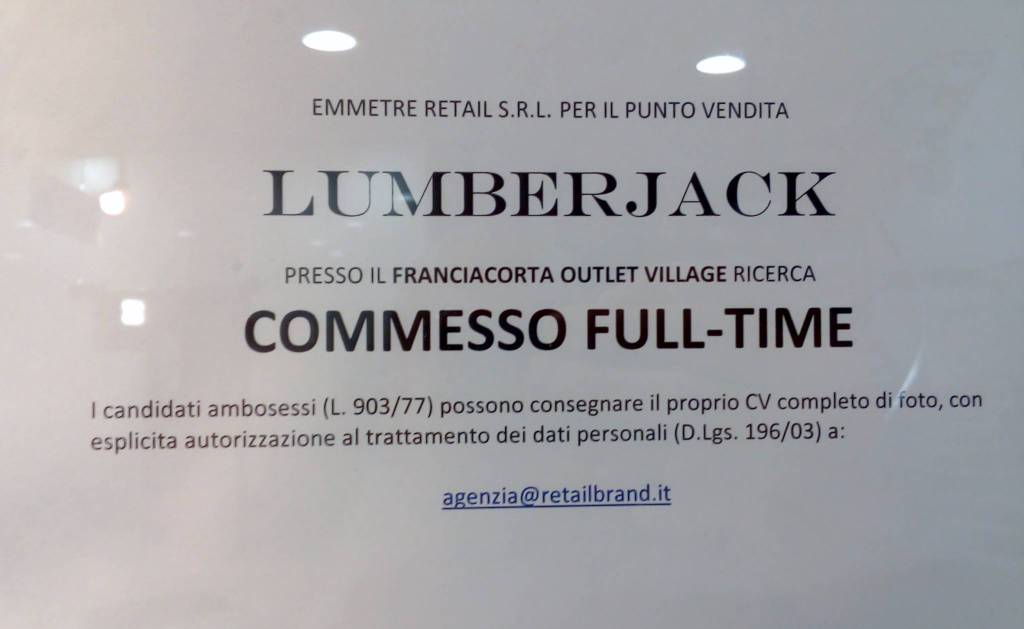 Offerte di lavoro all'Outlet Franciacorta