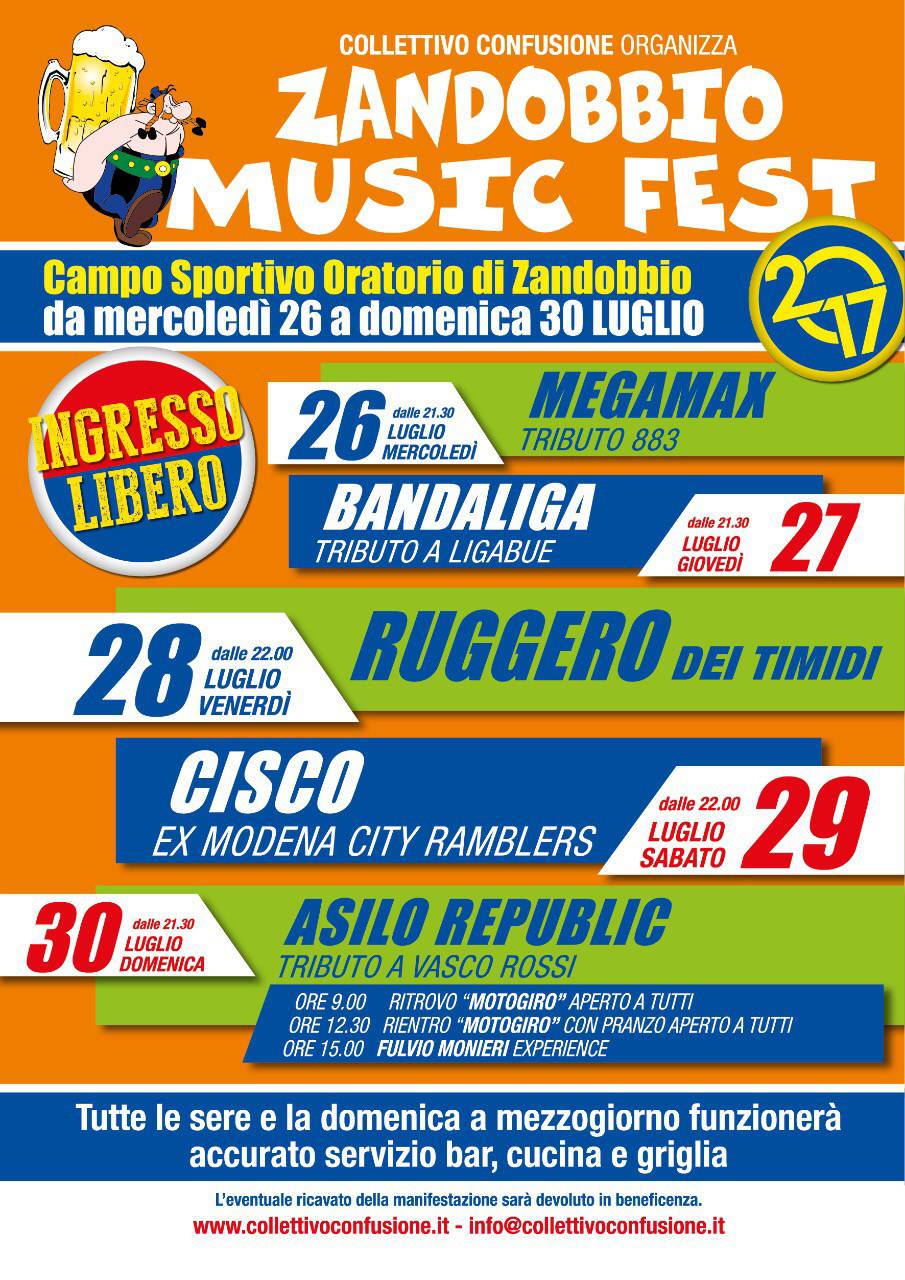 "Zandobbio Music Fest", edizione 2017 con i Bandaliga e Cisco