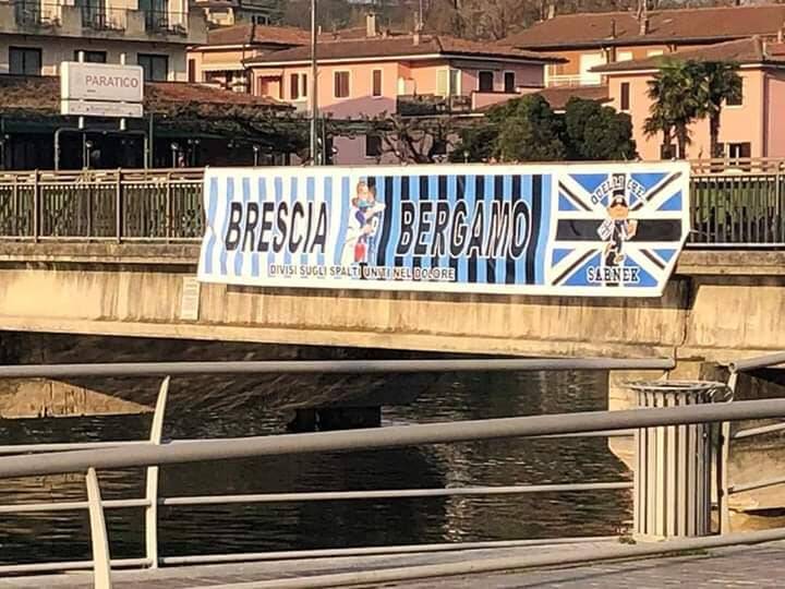 Lo striscione a Paratico dei tifosi di Brescia e Atalanta