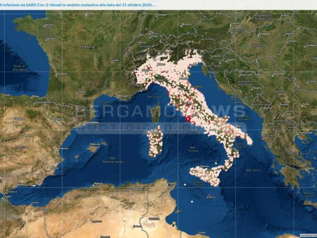 Casi di infezione da SARS-Cov-2 rilevati in ambito scolastico alla data del 31 ottobre 2020, aggregati per comune e suddivisi per ordine scolastico